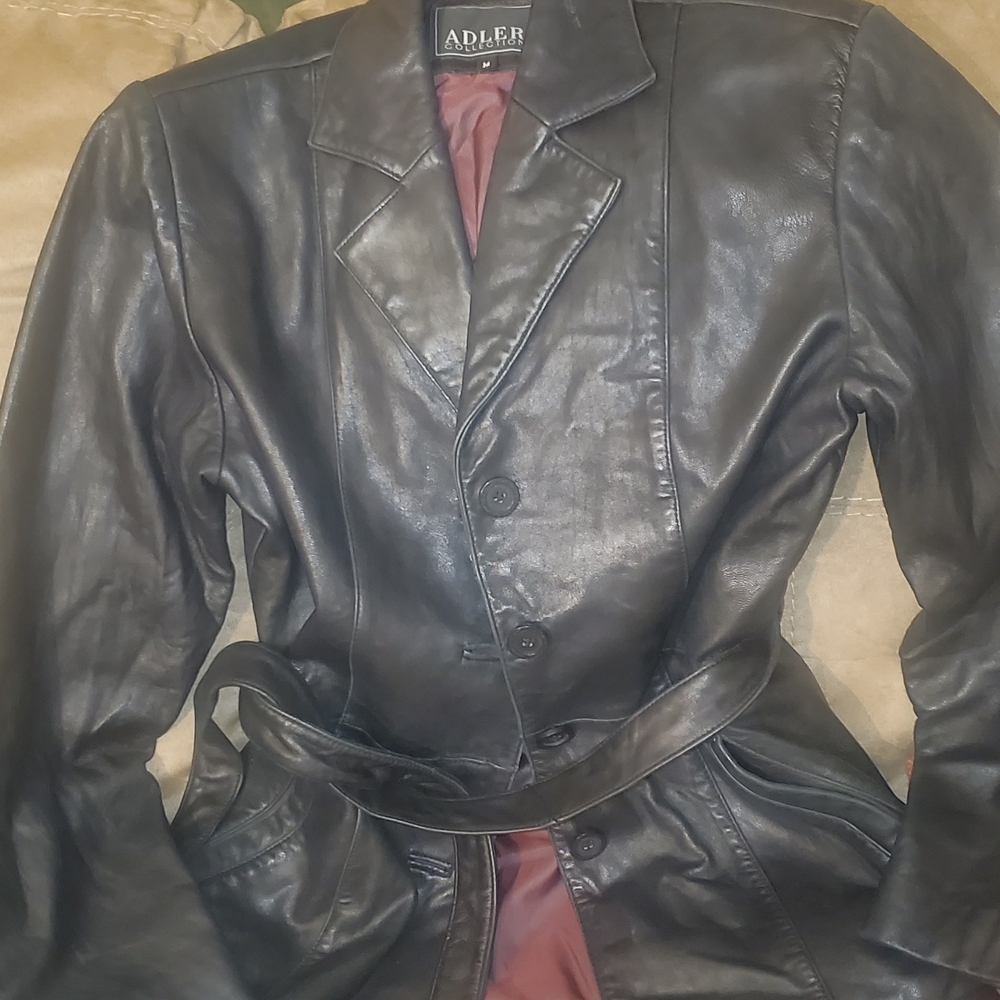 Adler Chic Black Leather Jacket With Maroon Lining